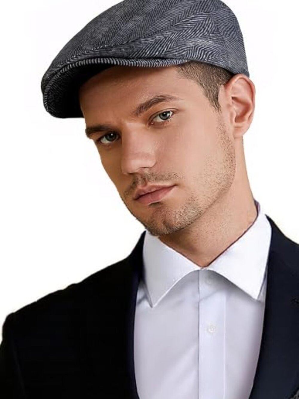 BABEYOND Gatsby-Style Men's Size 59 Herringbone Tweed Flat Cap 100% Polyester